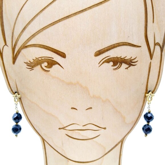 Vintage Black Crystal Dangle Earrings, Filigree Gold Tone Studs with Double Drop - Picture 1 of 3